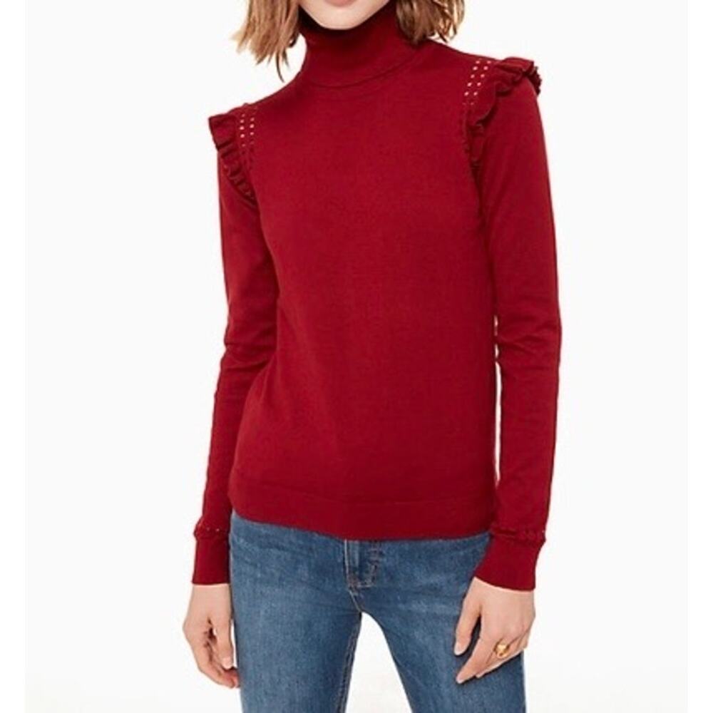 Kate Spade Sweater Burgundy Turtleneck with Ruffle Shoulders Size Medium (M)